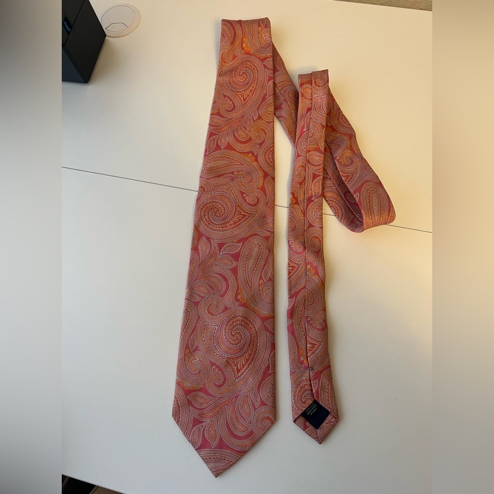 Paul Fredrick Woven 100% Silk Tie Orange Paisley Classic Colorful